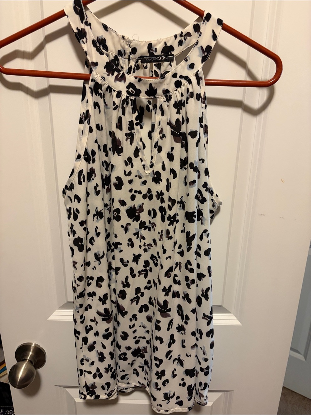 Papermoon White Floral Halter Camisole with Black Print